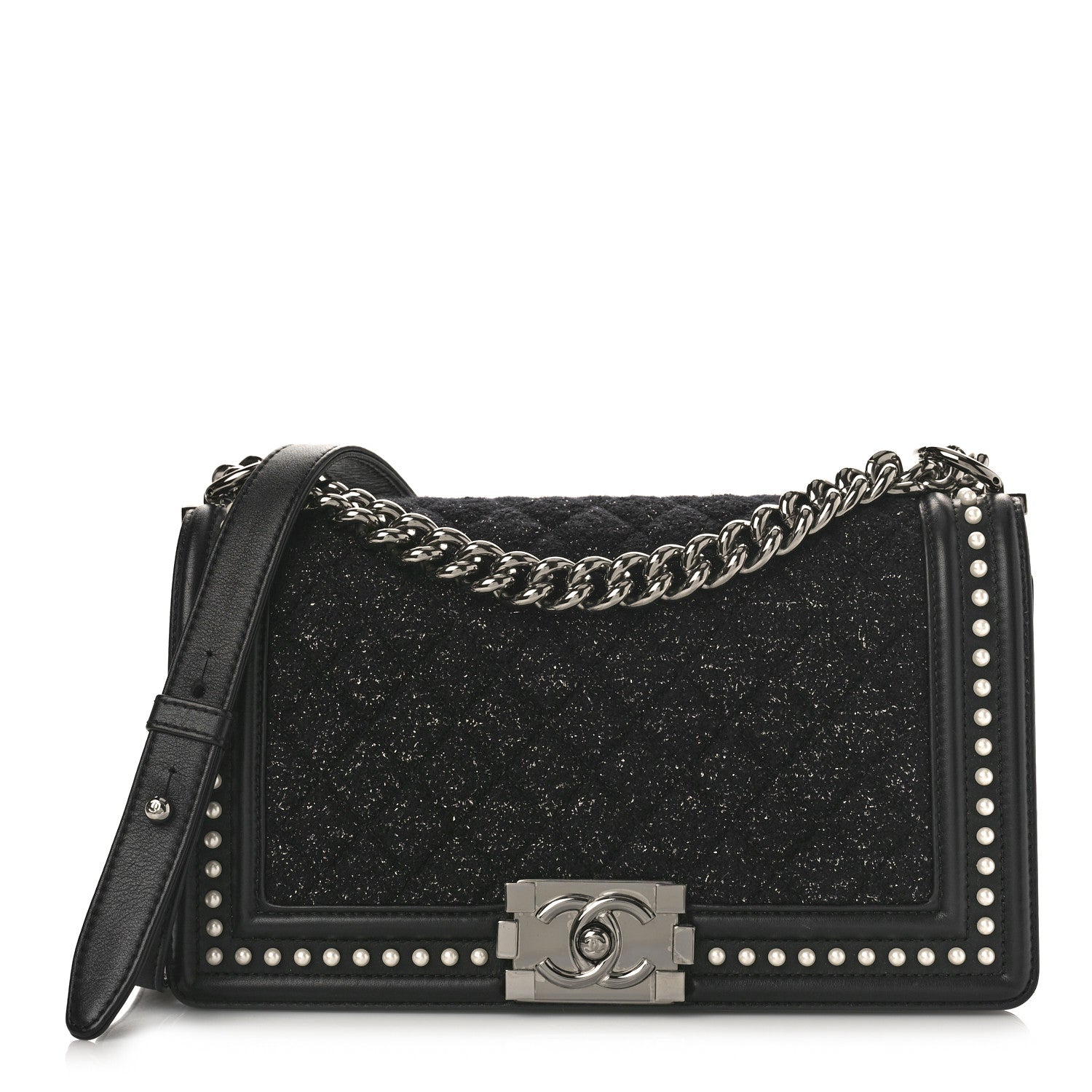 Chanel Calfskin Pearl Tweed Medium Boy Flap Black 1 of 9