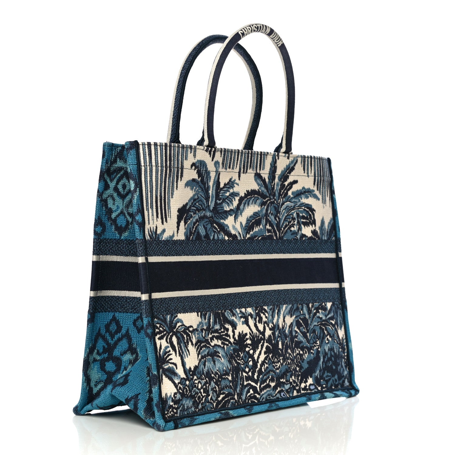 Christian Dior Canvas Embroidered Large Palm Tree Toile De Jouy Book Tote Blue Multicolor 2 of 11