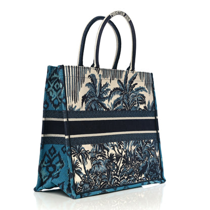 Christian Dior Canvas Embroidered Large Palm Tree Toile De Jouy Book Tote Blue Multicolor 2 of 11