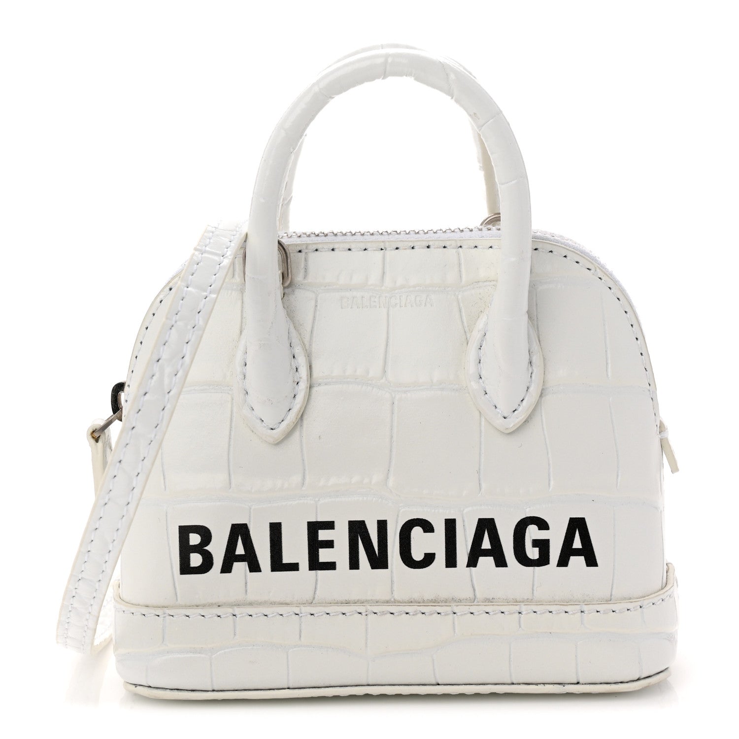 Balenciaga Calfskin Logo Crocodile Embossed Mini Ville Top Handle Bag White Black 1 of 10