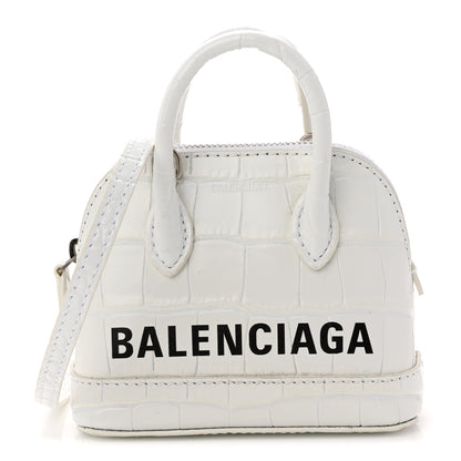 Balenciaga Calfskin Logo Crocodile Embossed Mini Ville Top Handle Bag White Black 1 of 10