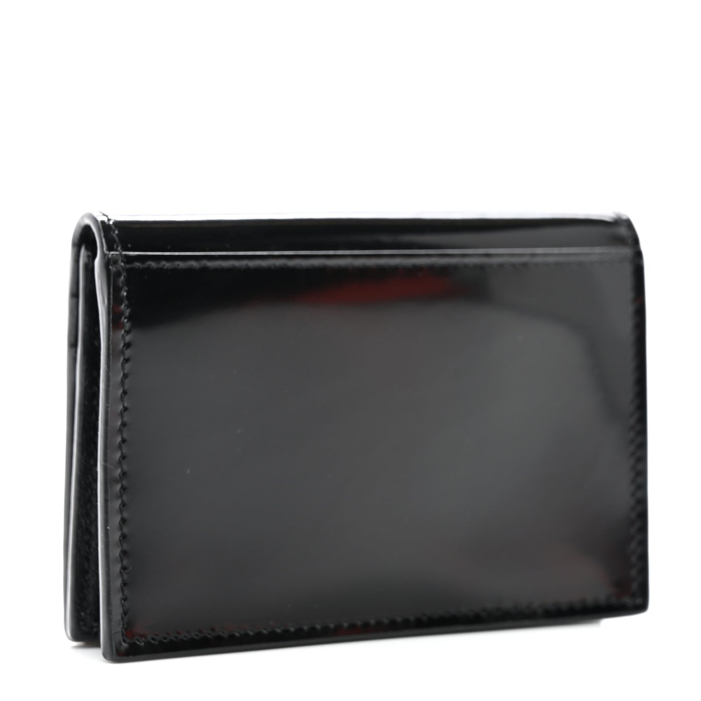 Shiny Lambskin Logo Carre Zipped Card Case Black