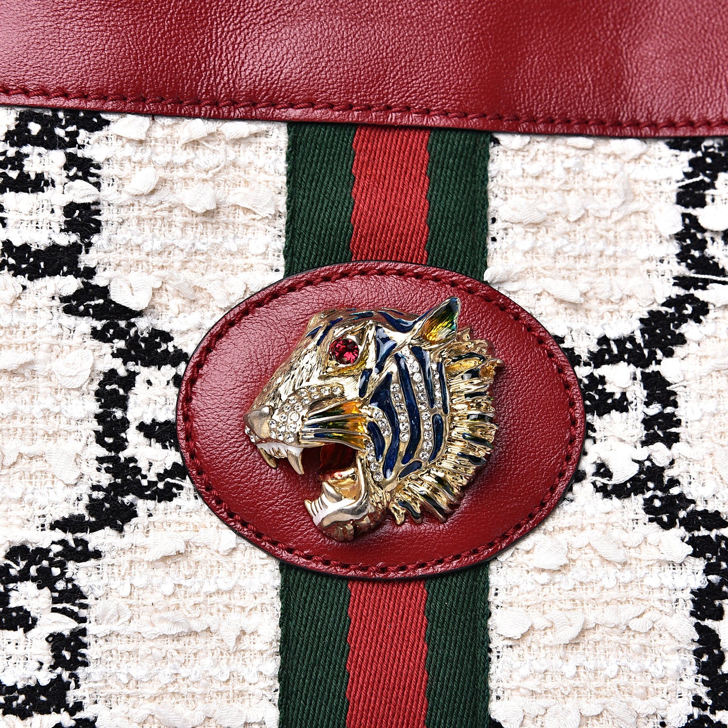 Tweed GG Monogram Large Rajah Chain Tote White Black Romantic Cherry