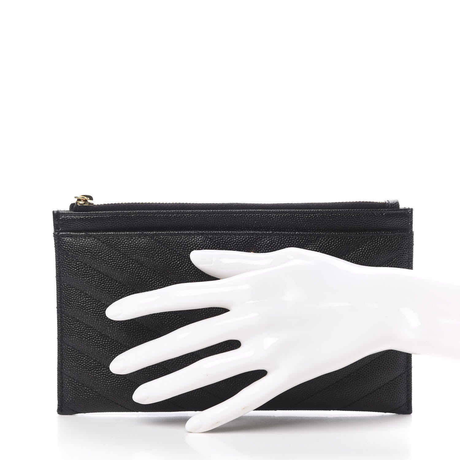 Saint Laurent Grain De Poudre Chevron Monogram Bill Pouch Black 2 of 8