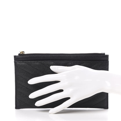 Saint Laurent Grain De Poudre Chevron Monogram Bill Pouch Black 2 of 8
