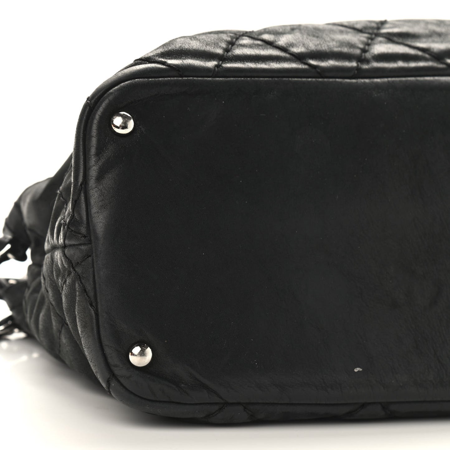 Iridescent Calfskin Stitched CC Shopping Tote Black