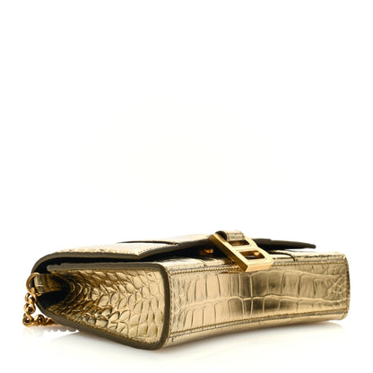 Balenciaga Metallic Calfskin Crocodile Embossed Hourglass Chain Bag Gold 4 of 9
