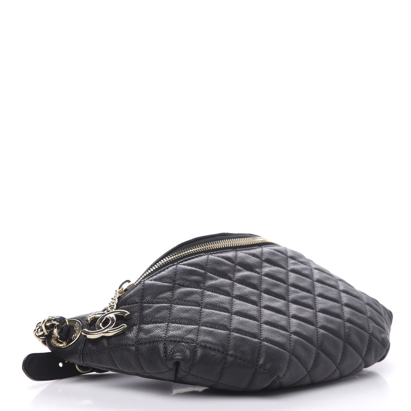 Calfskin Quilted Banane Waist Bag Fanny Pack Black