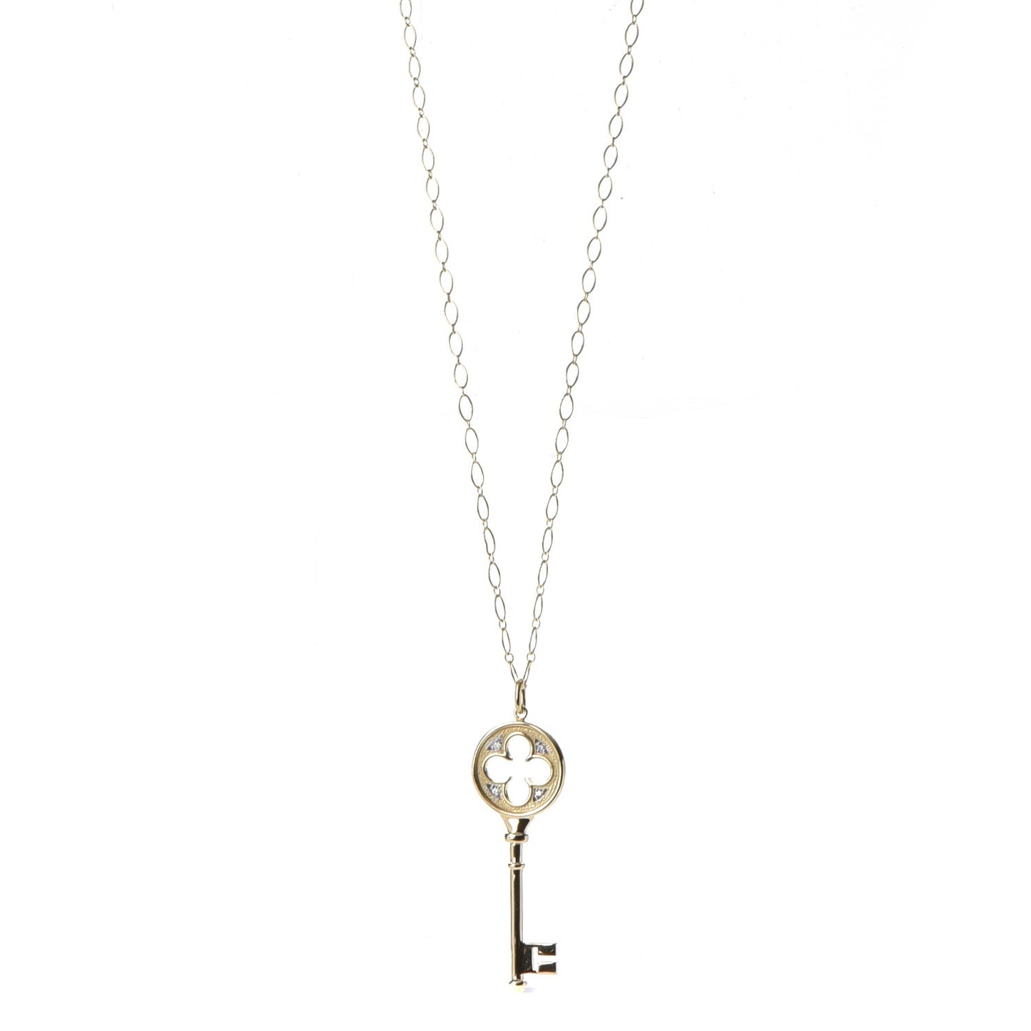 18K Yellow Gold Diamond Quatrefoil Key Pendant Necklace