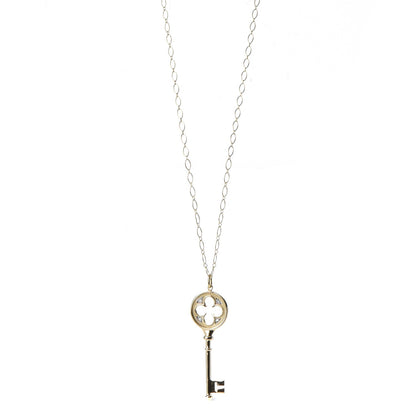 Tiffany 18K Yellow Gold Diamond Quatrefoil Key Pendant Necklace 1 of 7