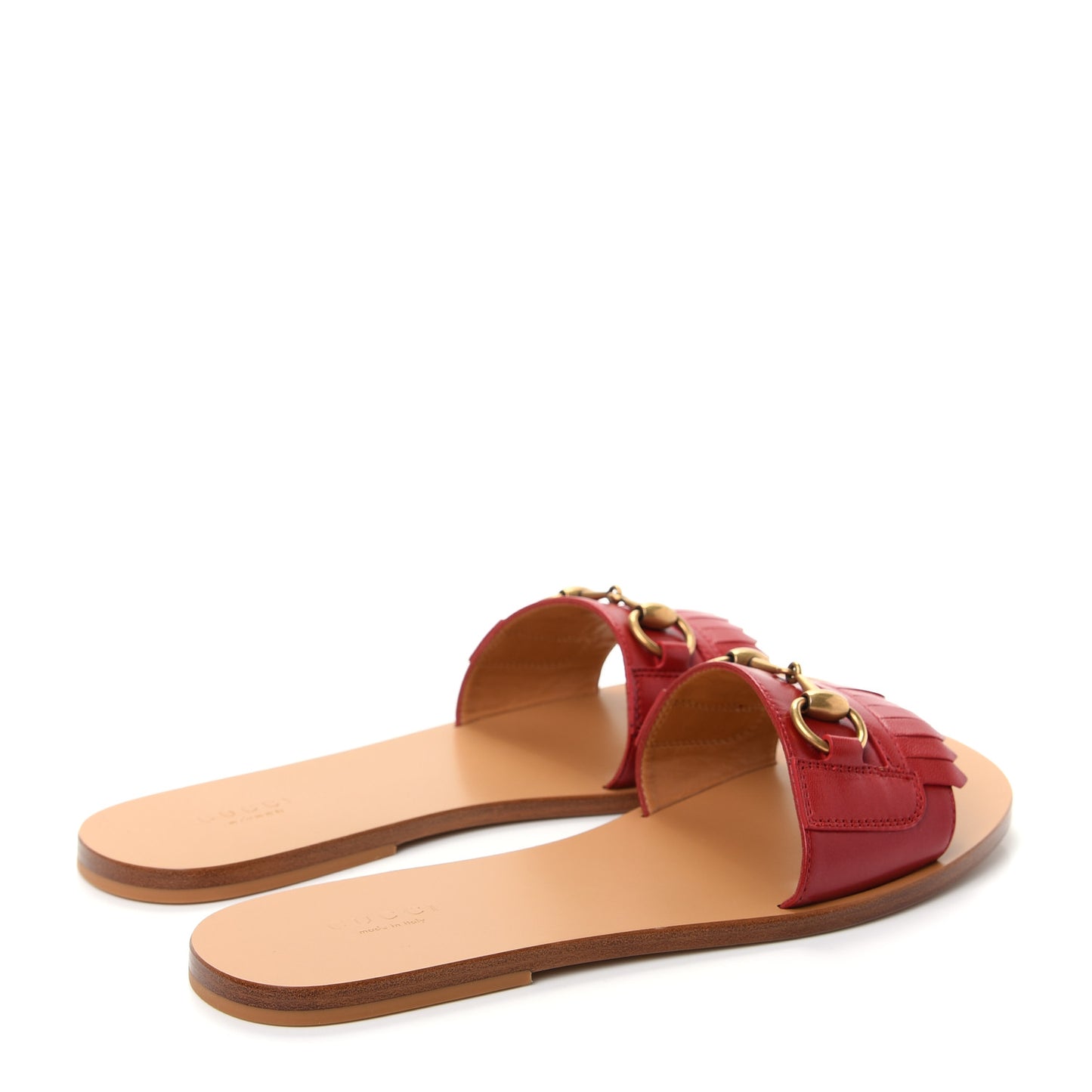 Malaga Kid Fringe Horsebit Slide Sandals 39 Hibiscus Red