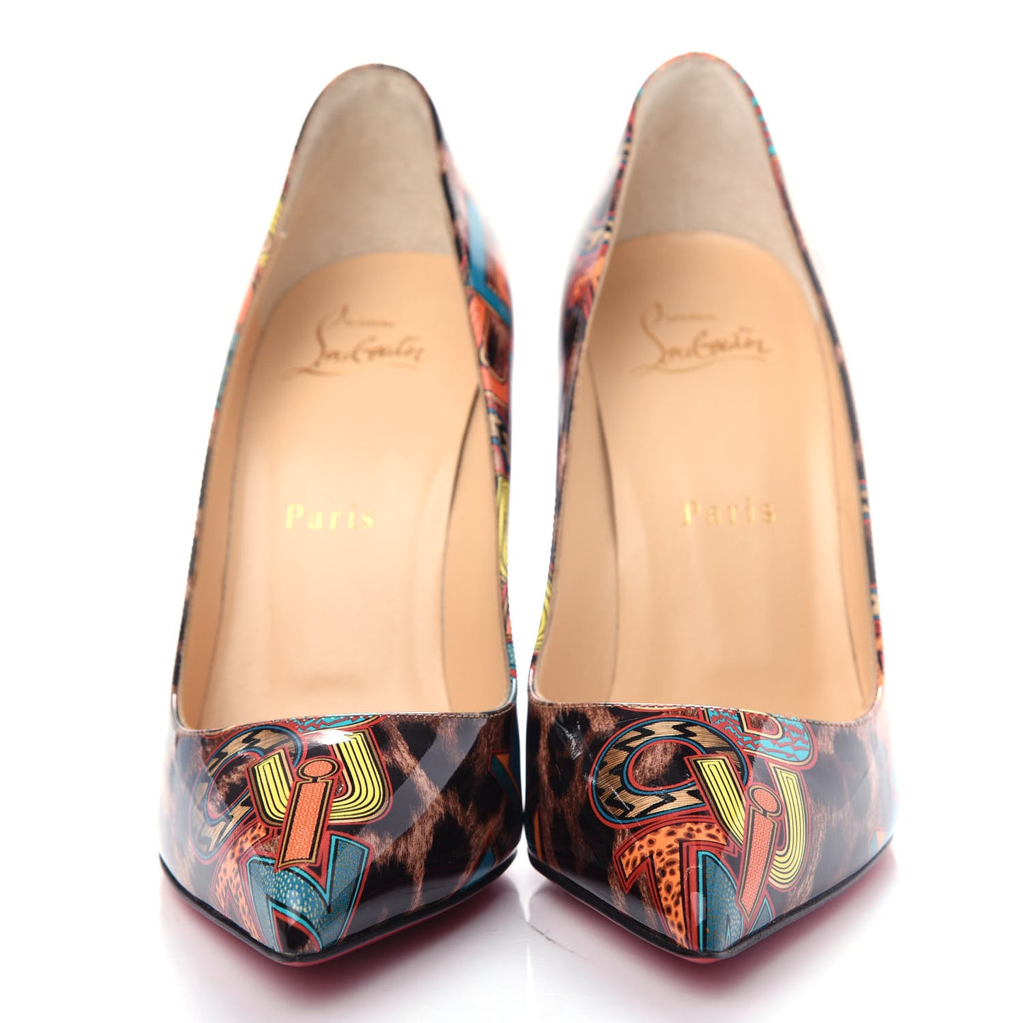 Patent Leopard Logo Print Pigalle Follies 100 Pumps 36.5 Multi