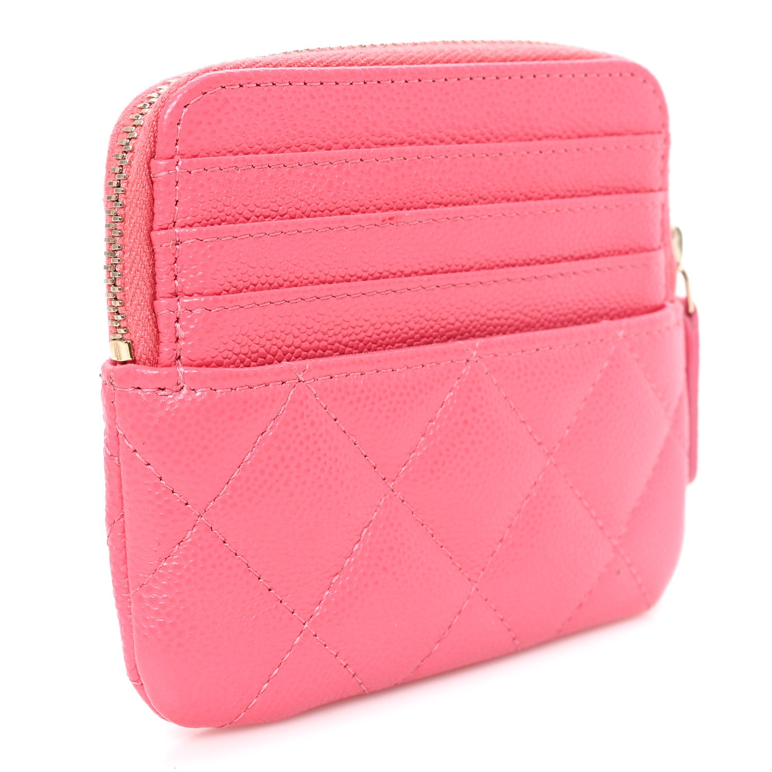 Chanel Caviar Quilted Zip Card Holder Wallet Pink 3 of 7