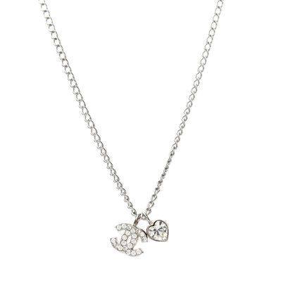 Chanel Crystal Mini Heart CC Necklace Silver 5 of 6