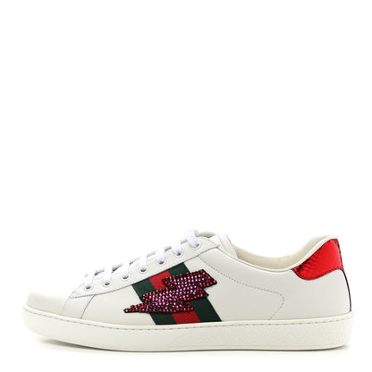 Gucci Calfskin Ayers Web Lightning Embroidered Mens Ace Sneakers 10 White 1 of 9