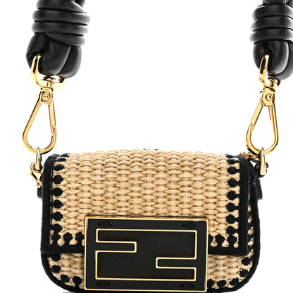 Fendi Straw Shiny Nappa Woven Nano Baguette Maxi Handle Charm Natural Black 7 of 9