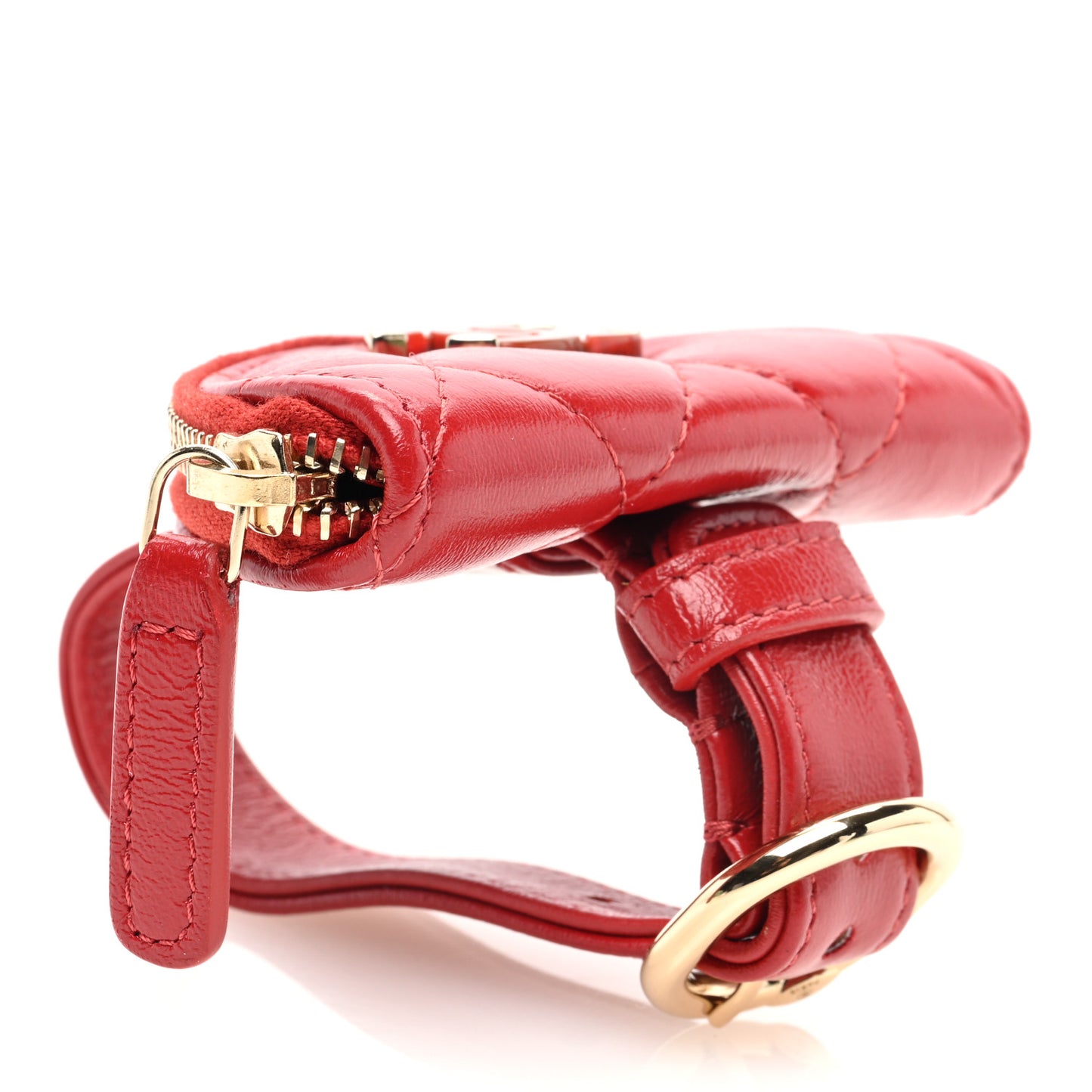 Shiny Crumpled Lambskin Flap Coin Purse Bracelet Red
