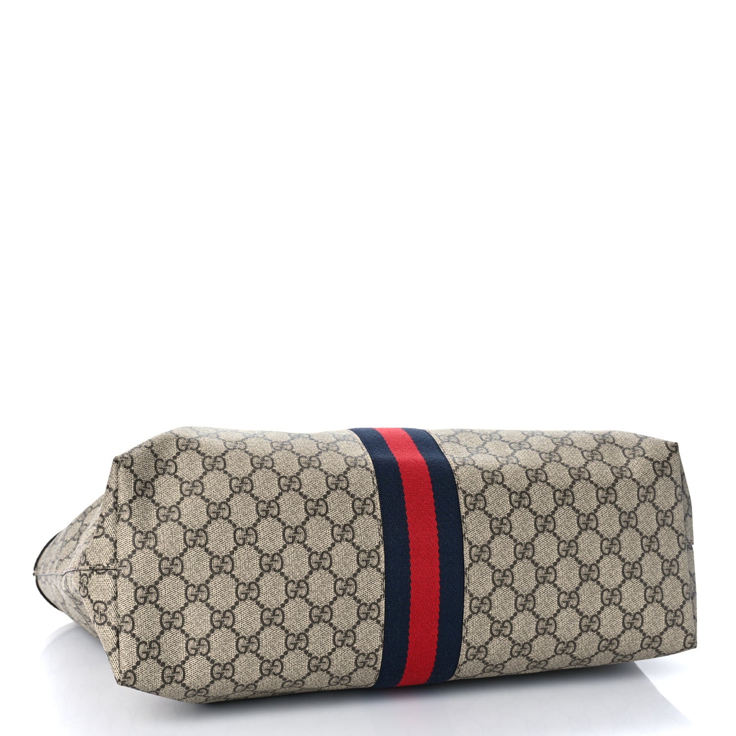 GG Supreme Monogram Textured Dollar Calfskin Web Medium Ophidia Shopping Tote Beige Ebony Mystic White