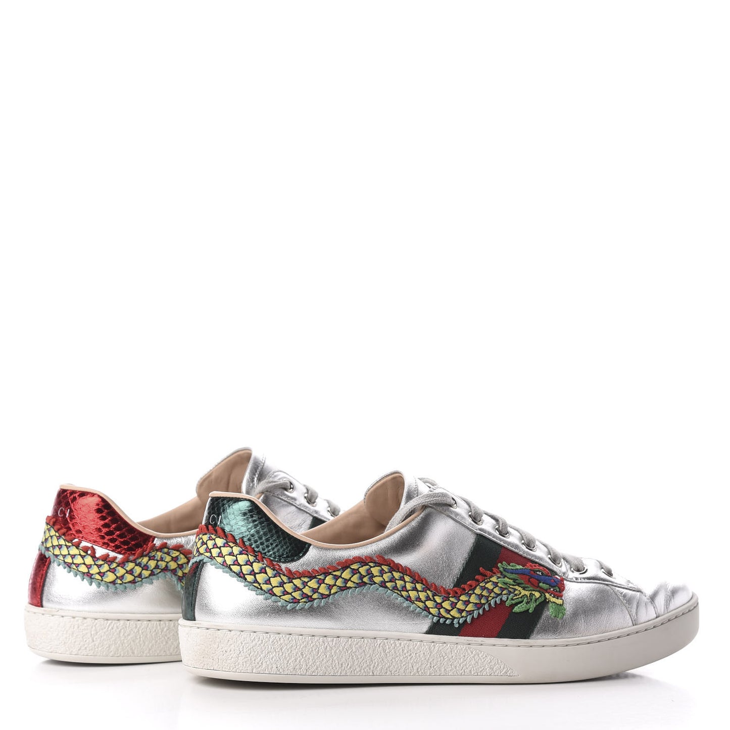 Metallic Nappa Ayers Web Dragon Embroidered Mens New Ace Sneakers 11 Silver