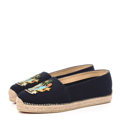 Christian Louboutin Canvas Lougalia Appliquéd Cario Loubi Flat Espadrilles 37 Version Blue 3 of 8