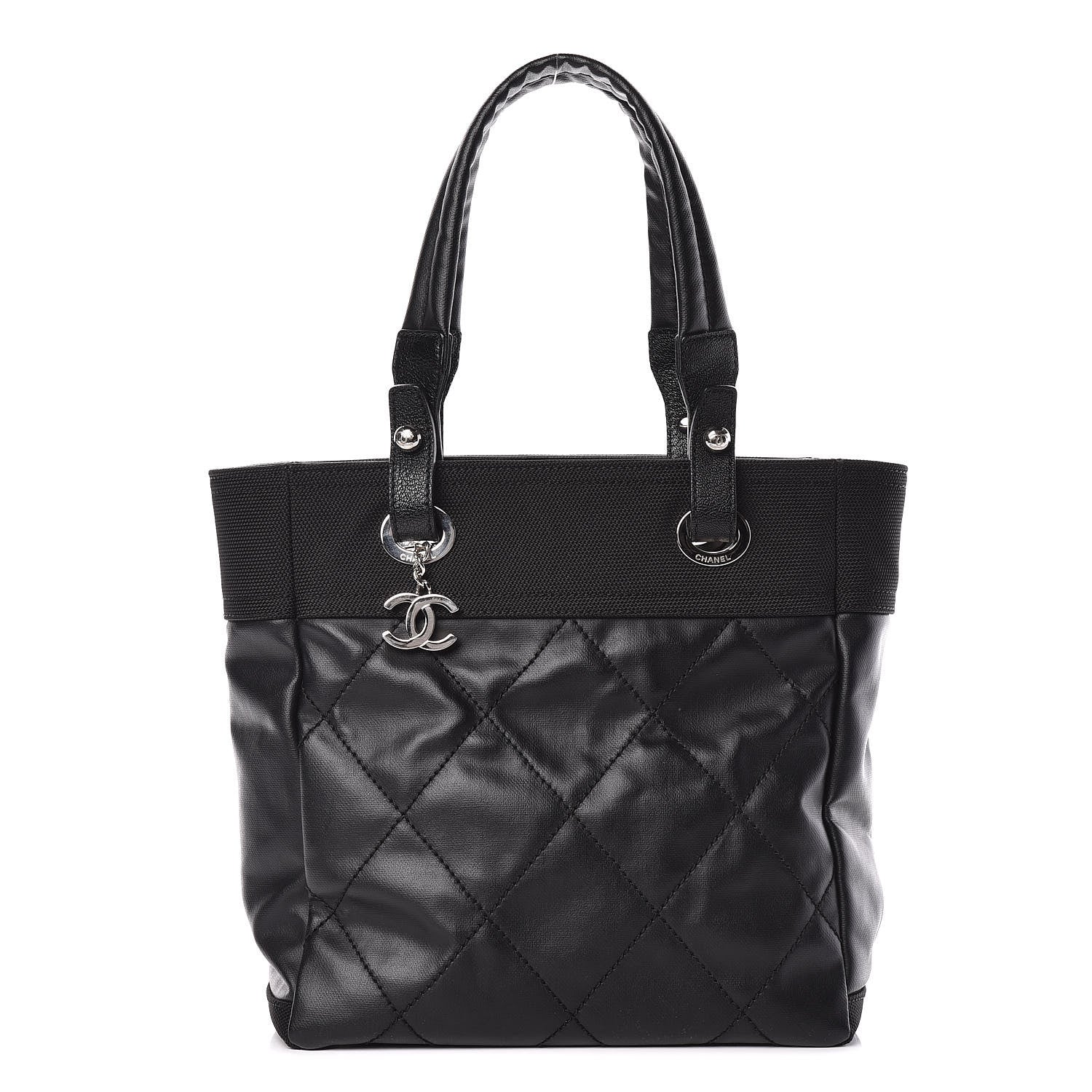 Chanel Coated Canvas Quilted Small Paris Biarritz Tote Black 1 of 10