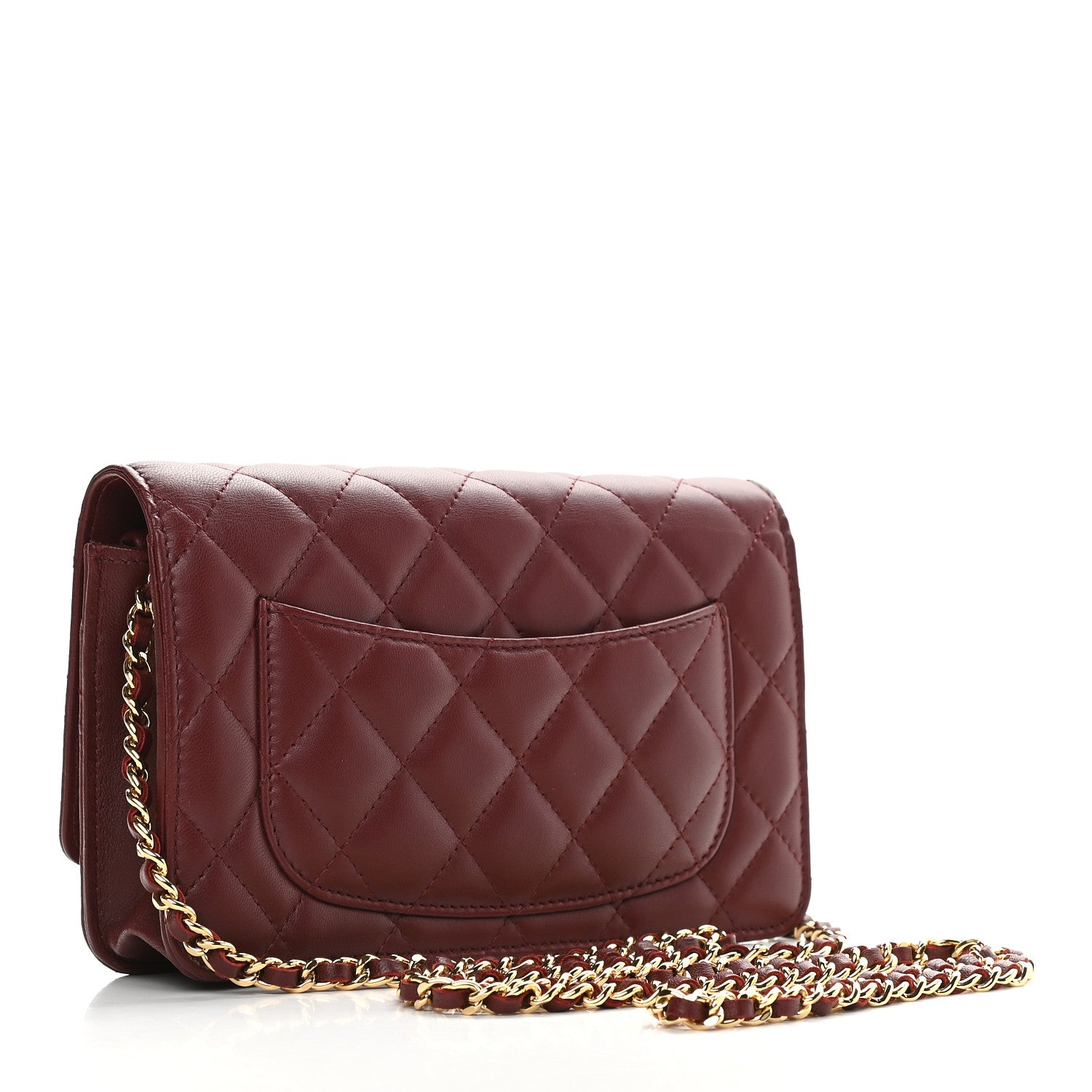 Chanel Lambskin Quilted Wallet On Chain WOC Burgundy 3 of 10