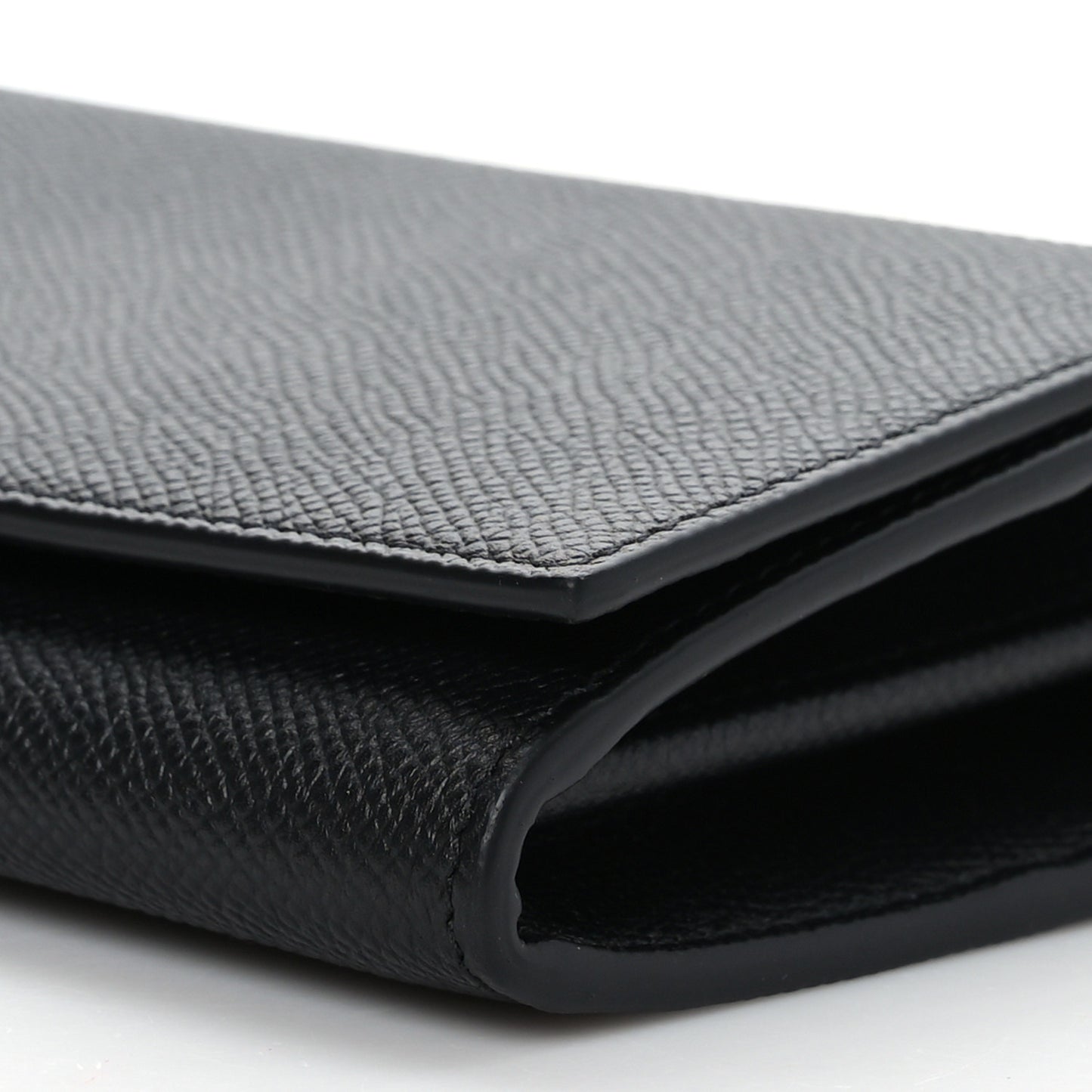 Signature Grained Calfskin Logo Ville Continental Wallet on Chain Black
