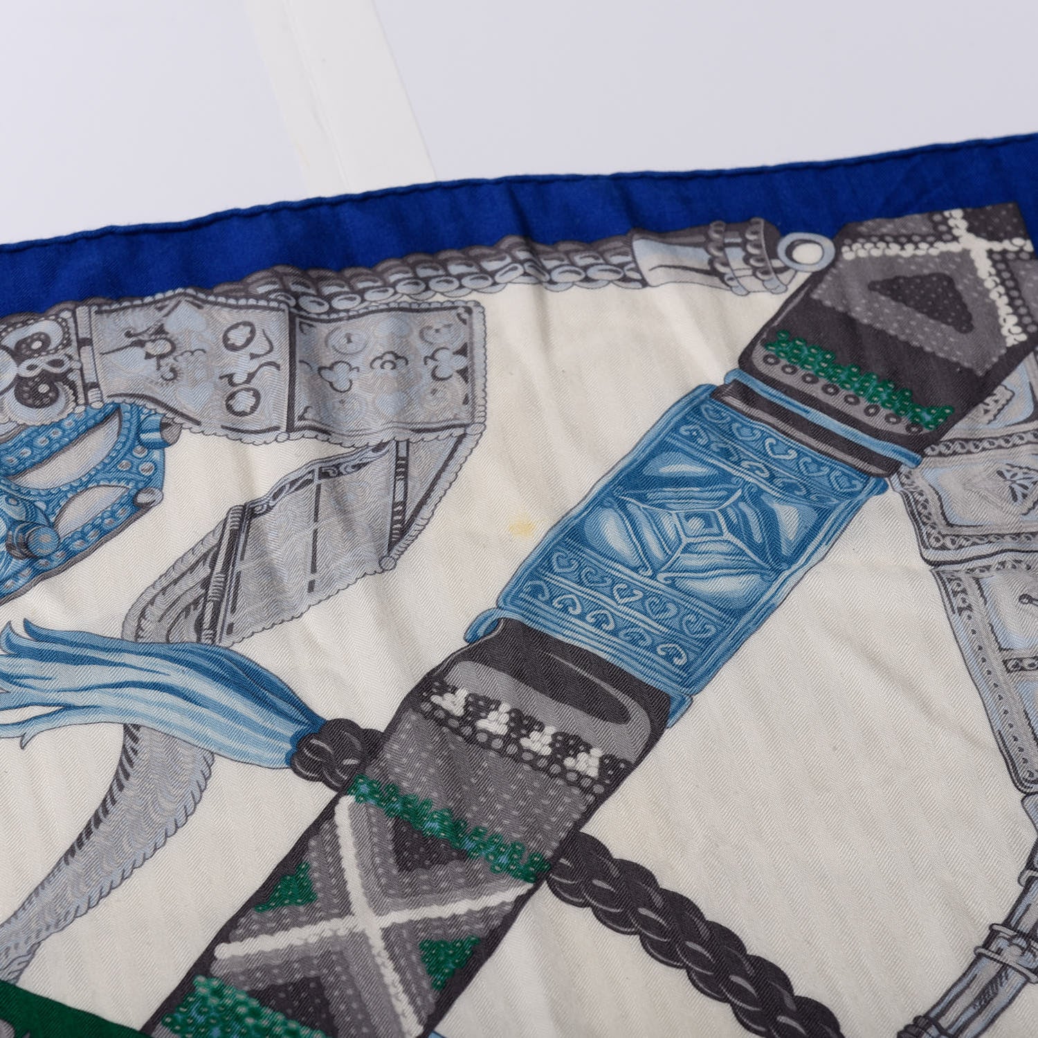Hermes Cashmere Silk Ceintures et Liens Shawl 140 Bleu Klein Blanc Vert 6 of 7