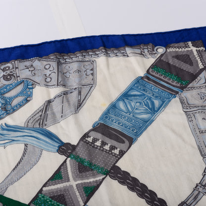 Hermes Cashmere Silk Ceintures et Liens Shawl 140 Bleu Klein Blanc Vert 6 of 7