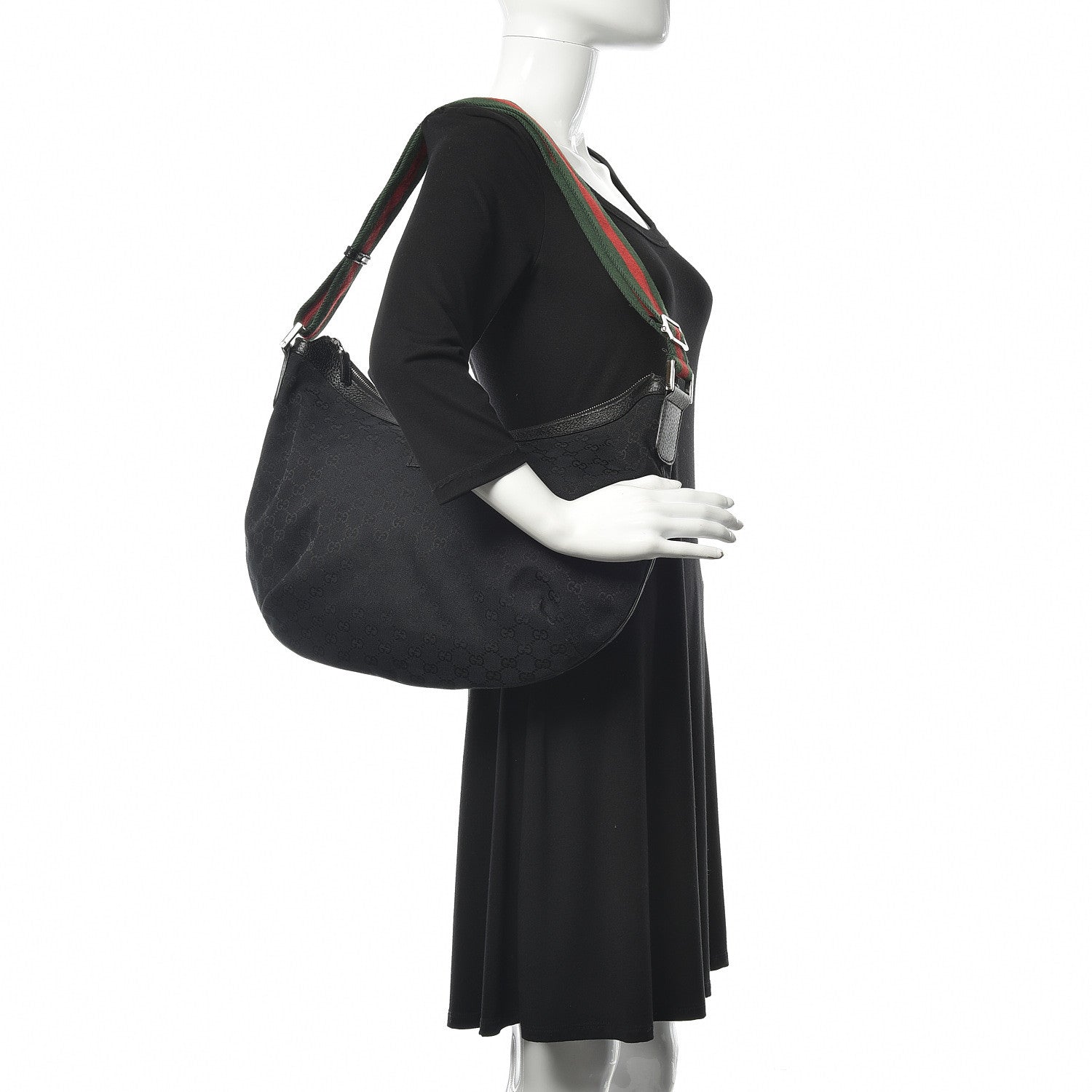 Gucci Monogram Web Medium Half Moon Hobo Black 2 of 11