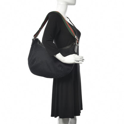 Gucci Monogram Web Medium Half Moon Hobo Black 2 of 11