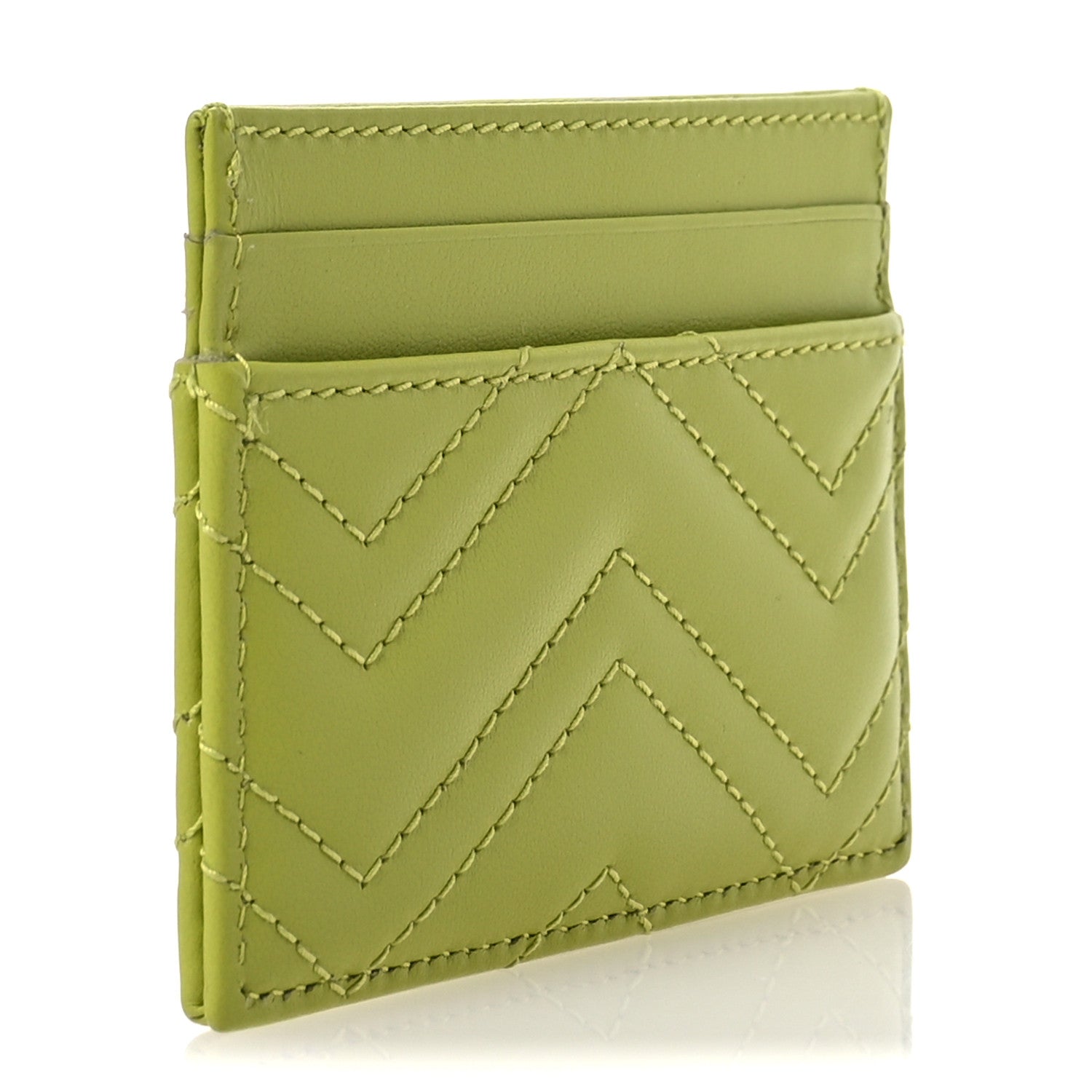 Gucci Calfskin Matelasse GG Marmont Card Holder Bright Green 3 of 6
