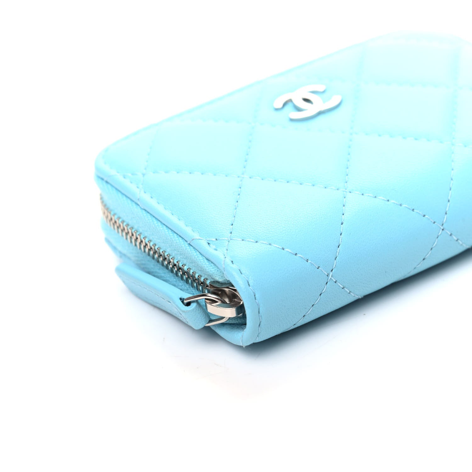 Chanel Lambskin Quilted Zip Around Coin Purse Wallet Neon Blue 8 of 9