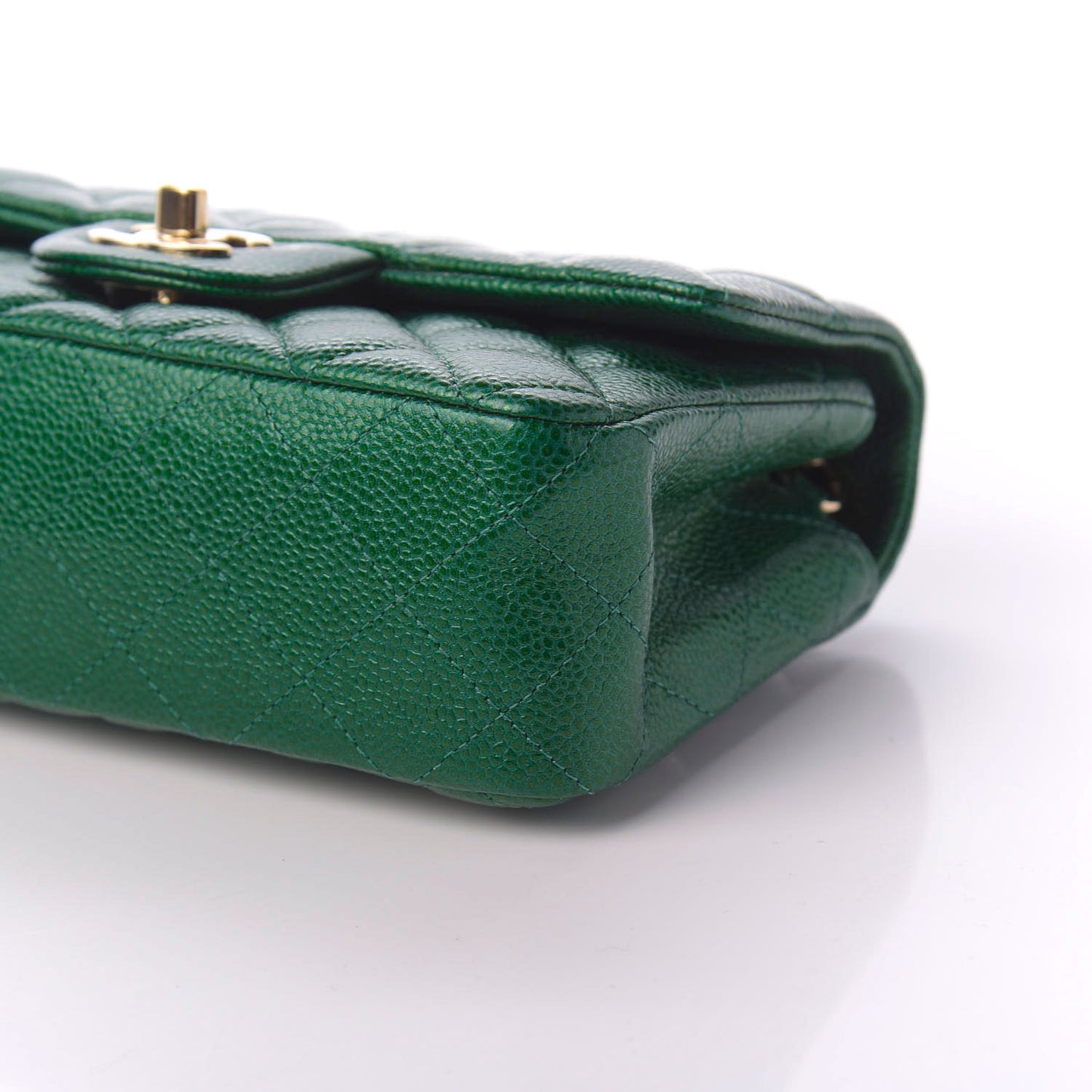 Metallic Caviar Quilted Mini Rectangular Flap Green