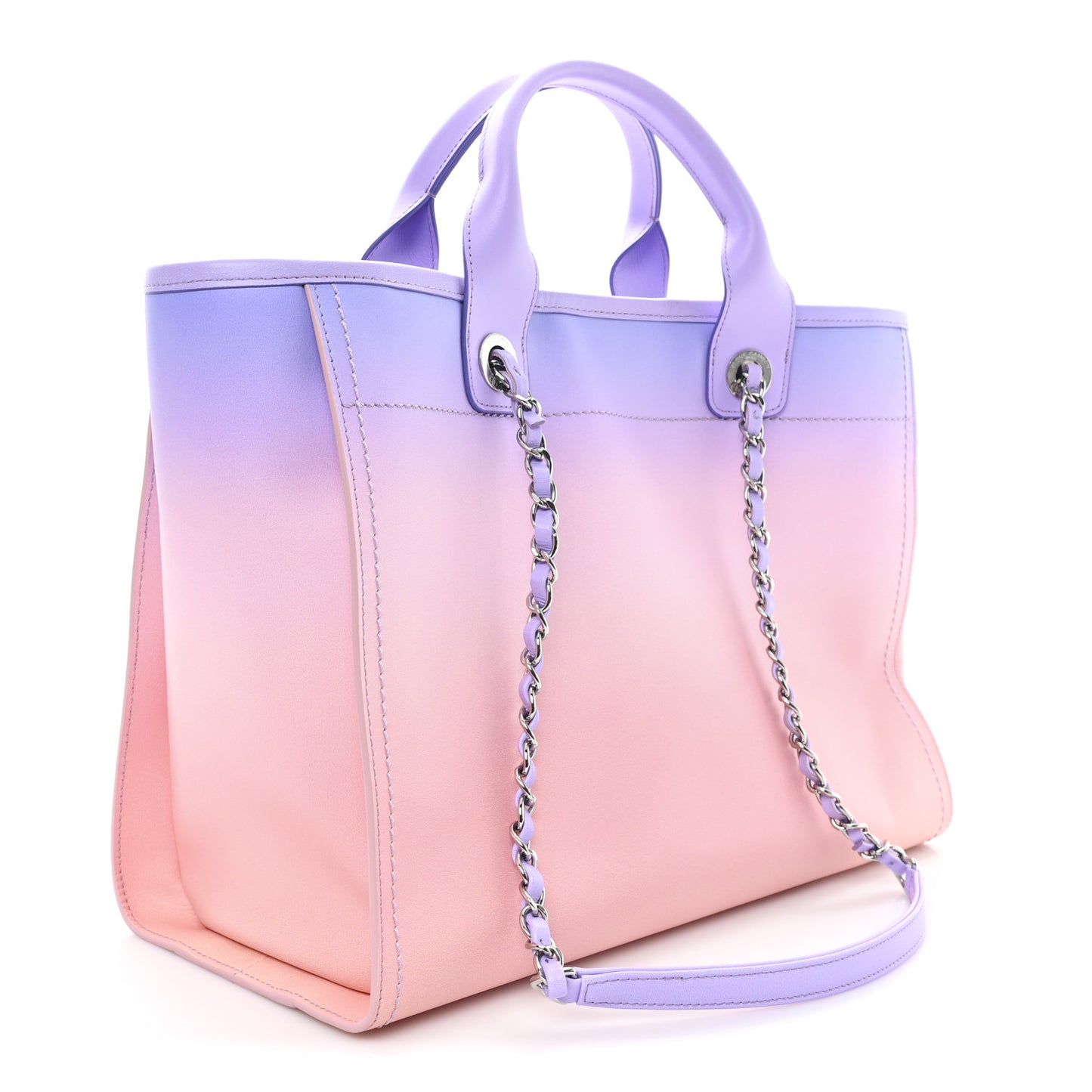 Shaded Calfskin Small Deauville Tote Light Purple Pink Coral