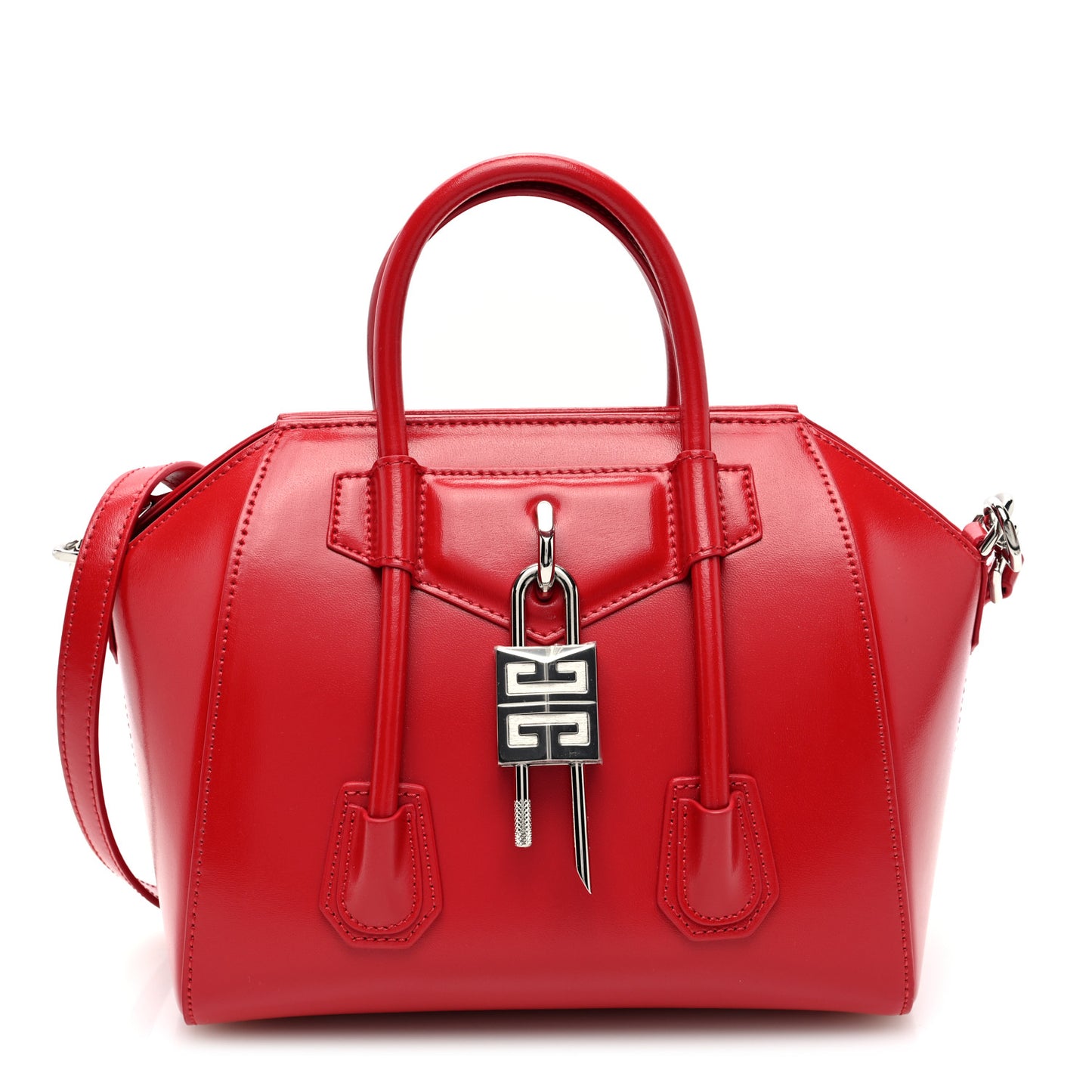 Box Calfskin Mini Lock Antigona Shoulder Bag Red
