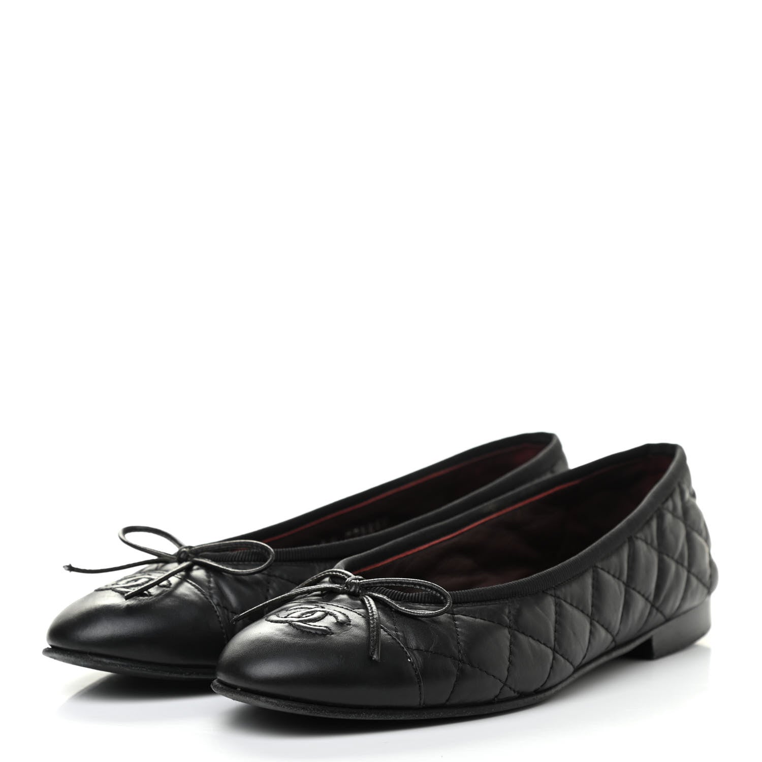 Chanel Aged Calfskin Quilted CC Cap Toe Ballerina Flats 37.5 Black 3 of 10