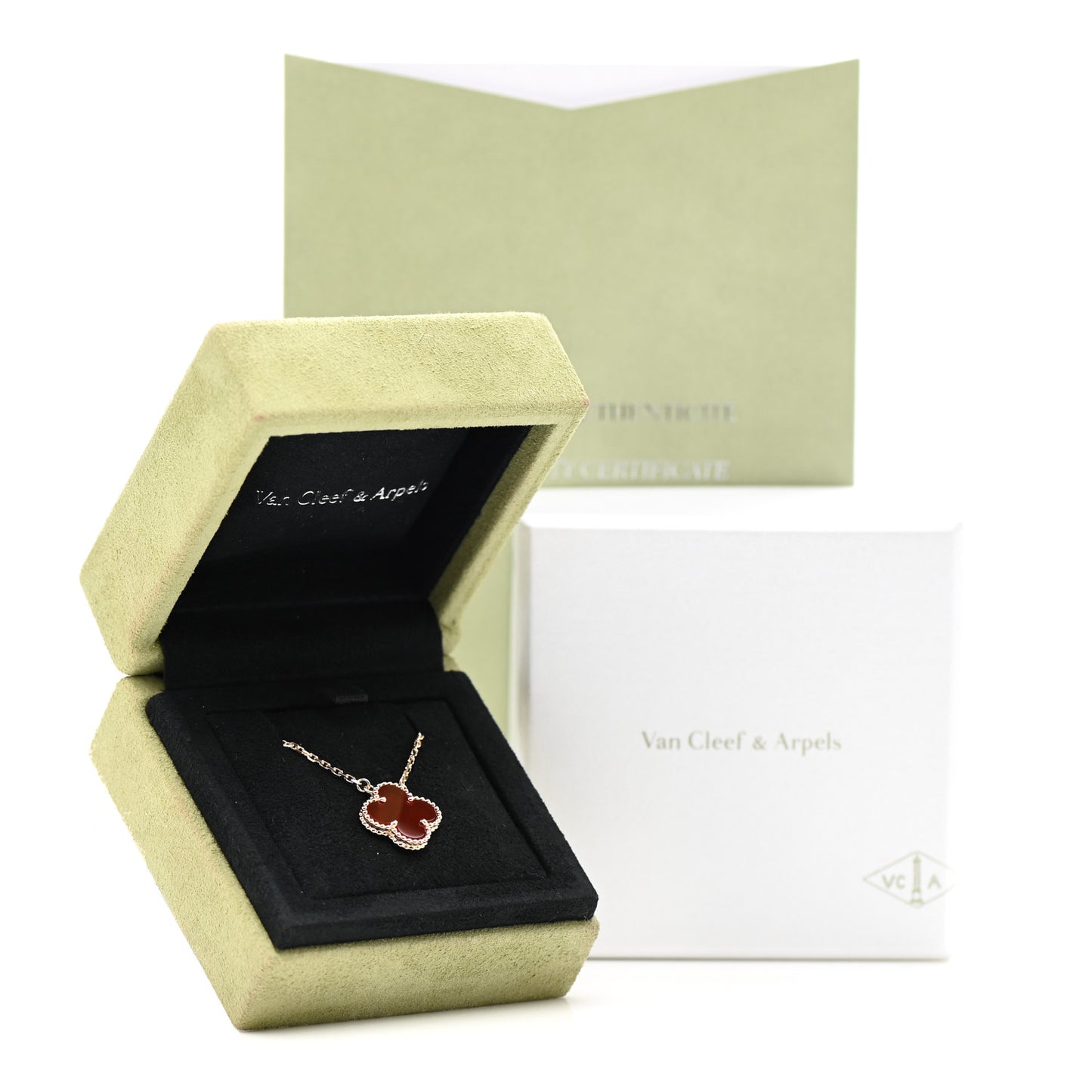 18K Yellow Gold Carnelian Vintage Alhambra Pendant Necklace