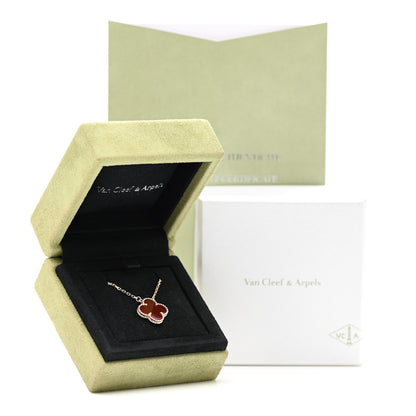 Van Cleef & Arpels 18K Yellow Gold Carnelian Vintage Alhambra Pendant Necklace 7 of 7