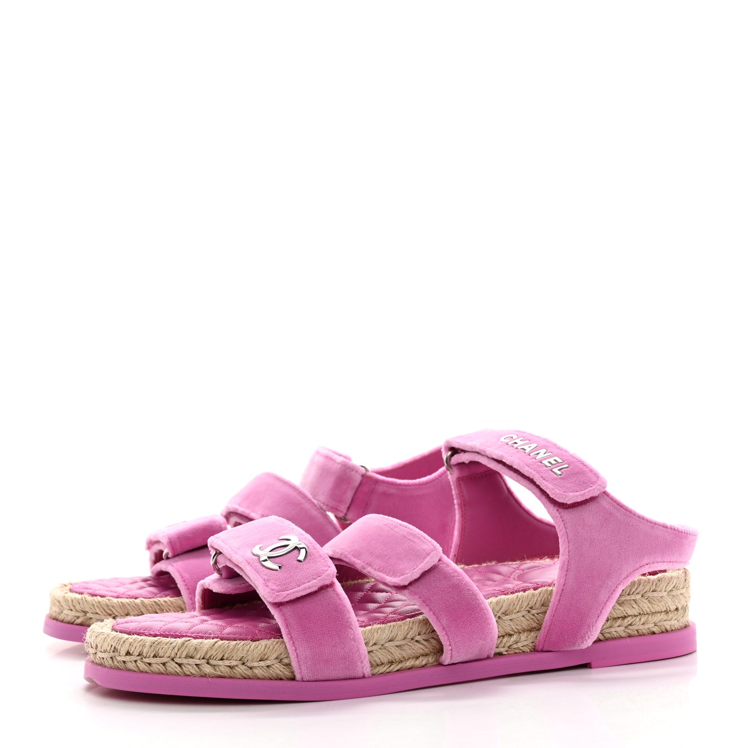 Chanel Velvet CC Flat Sandals 41 Pink 3 of 10