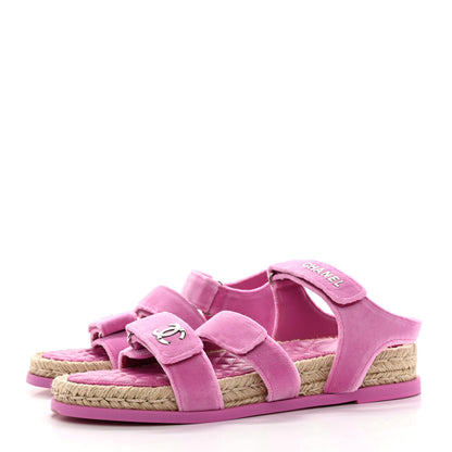 Chanel Velvet CC Flat Sandals 41 Pink 3 of 10