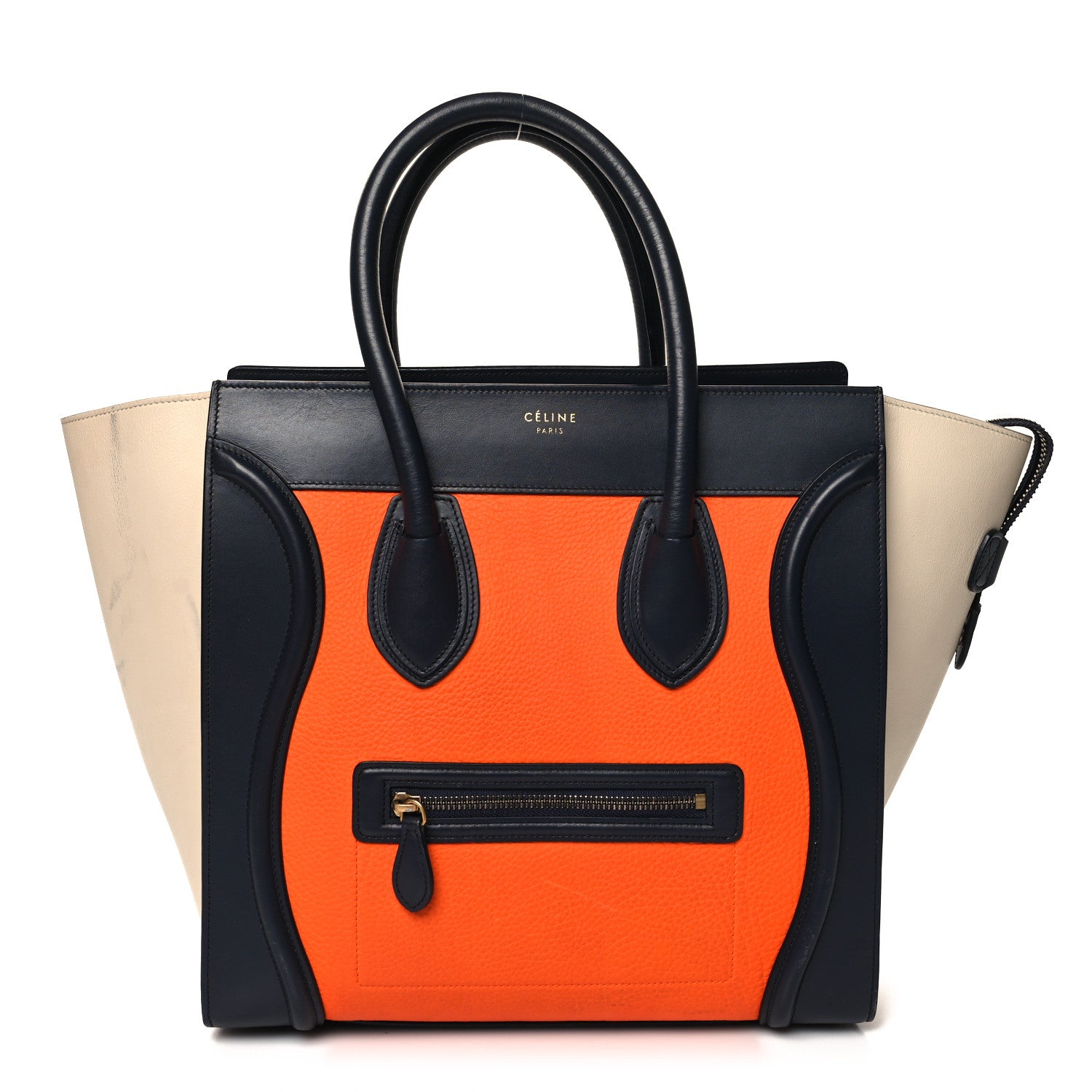 Celine Elephant Calfskin Mini Tri-Color Luggage Bright Orange 1 of 10