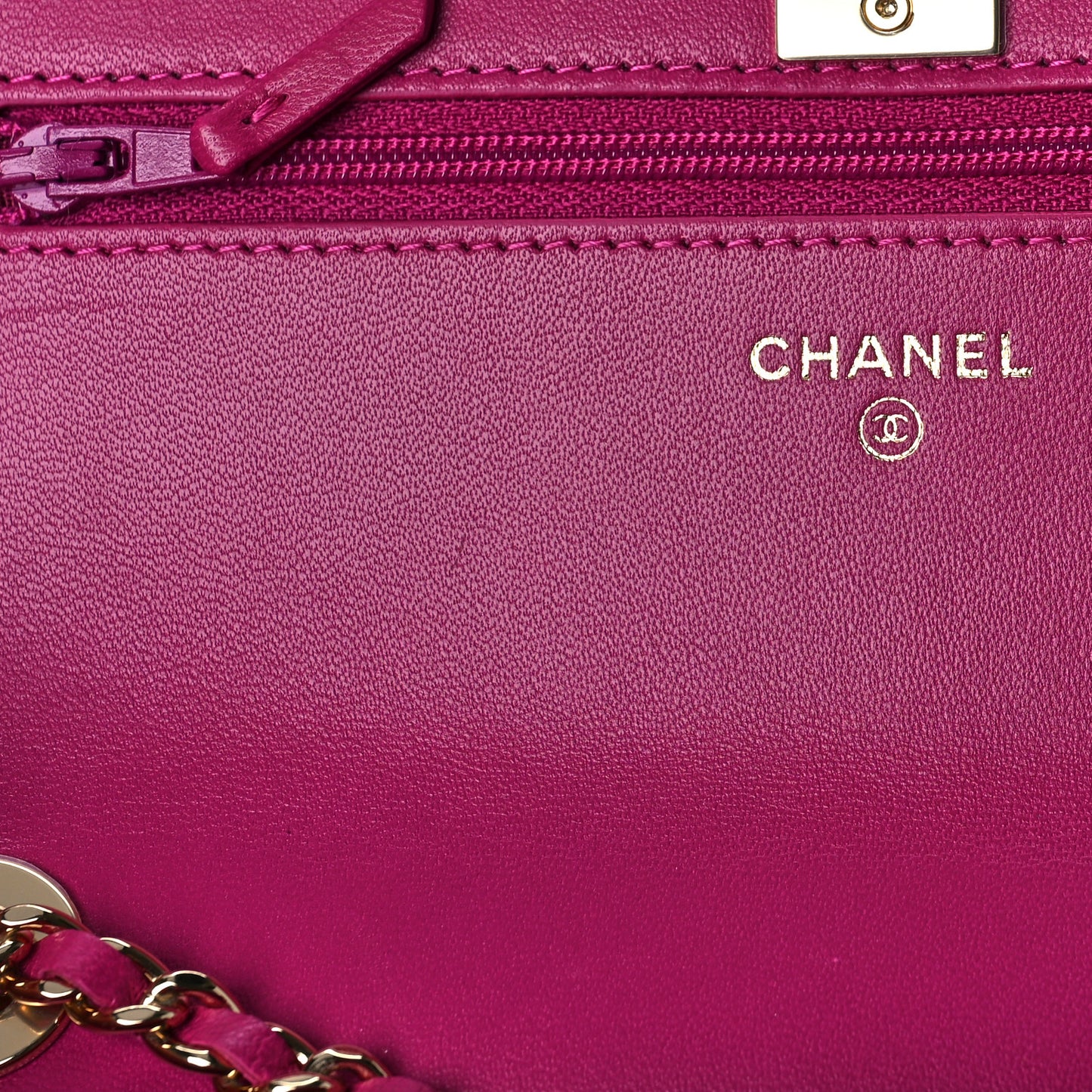 Lambskin Quilted Trendy CC Wallet On Chain WOC Dark Pink