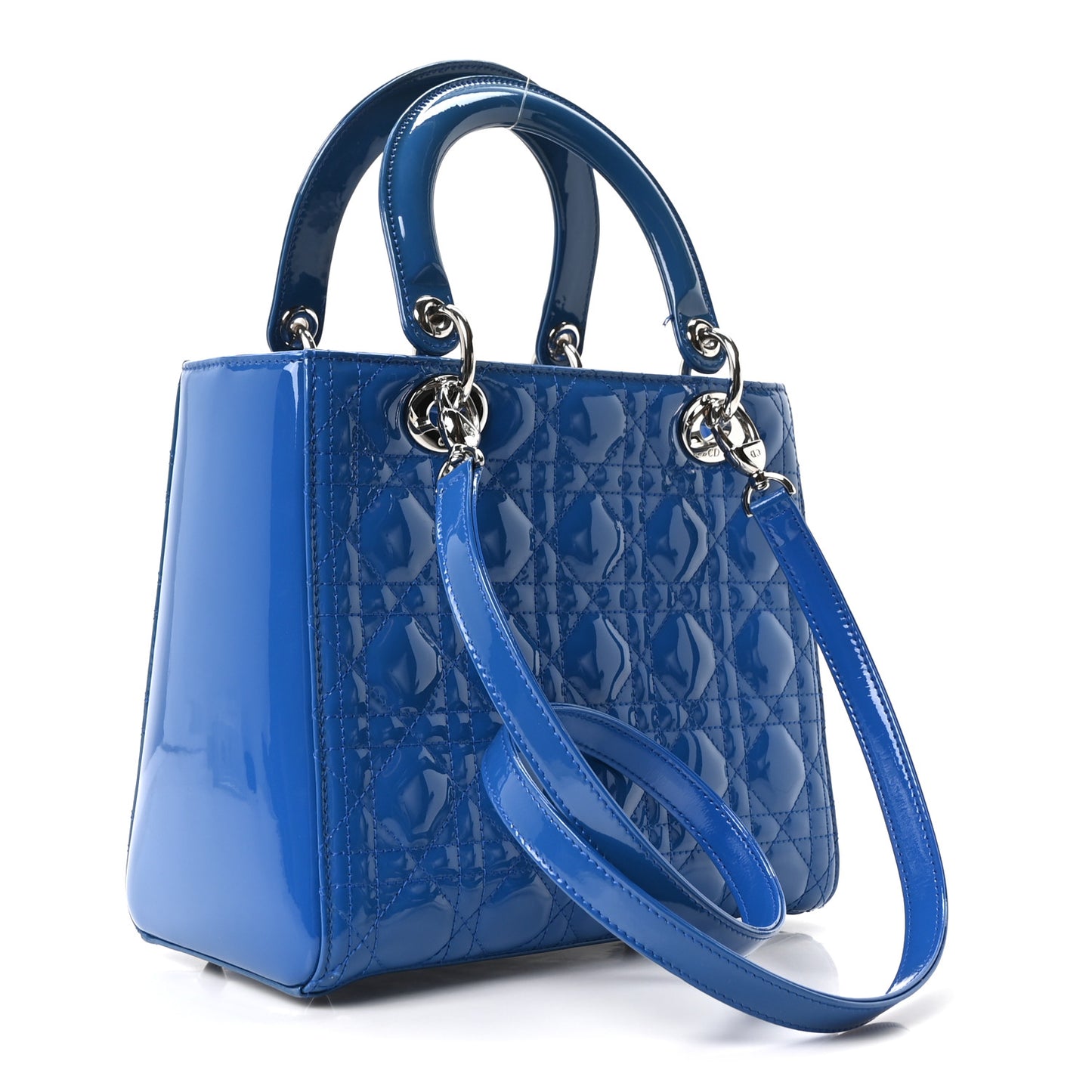 Patent Cannage Medium Lady Dior Blue