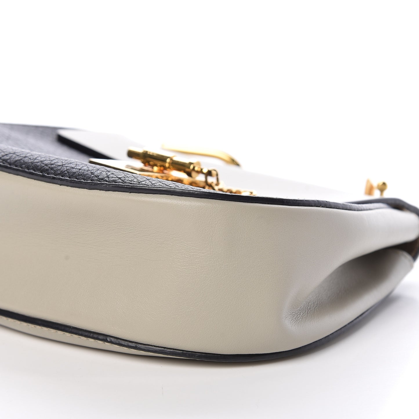 Grained Calfskin Lambskin Mini Bi-Color Drew Shoulder Bag Black Powder Beige