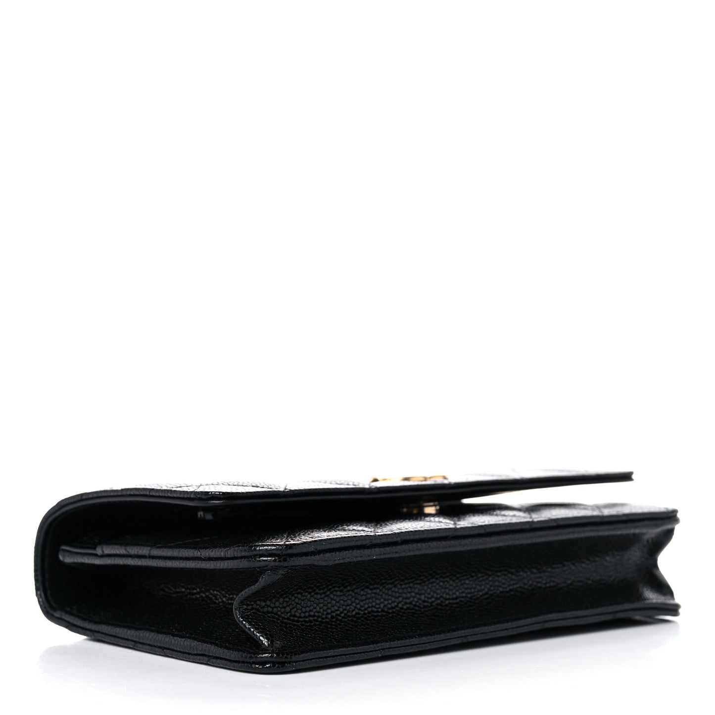 Shiny Caviar Quilted Pick Me Up Wallet On Chain WOC Black