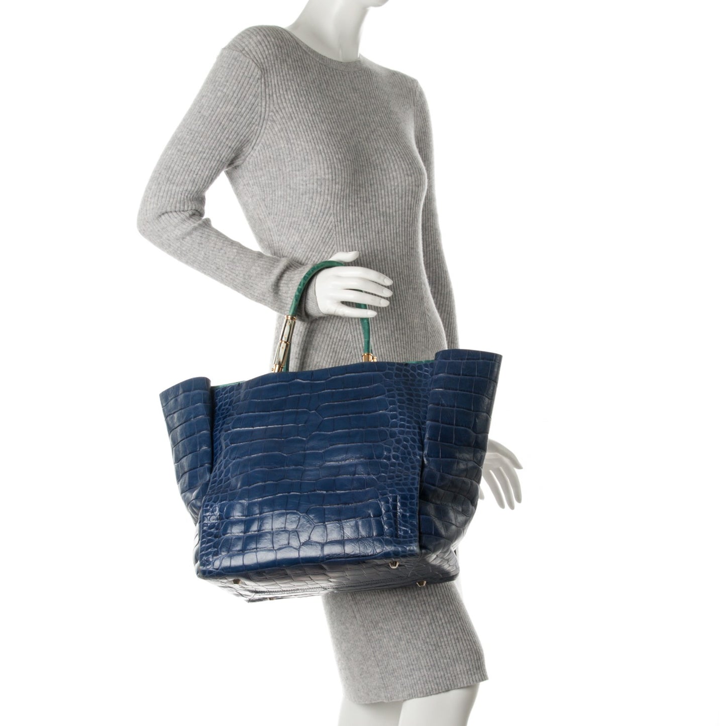 Calfskin Crocodile Embossed Moon River Tote Marine