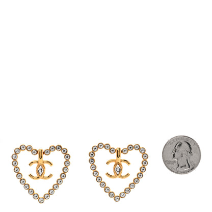 Chanel Crystal Heart CC Earrings Gold 2 of 5