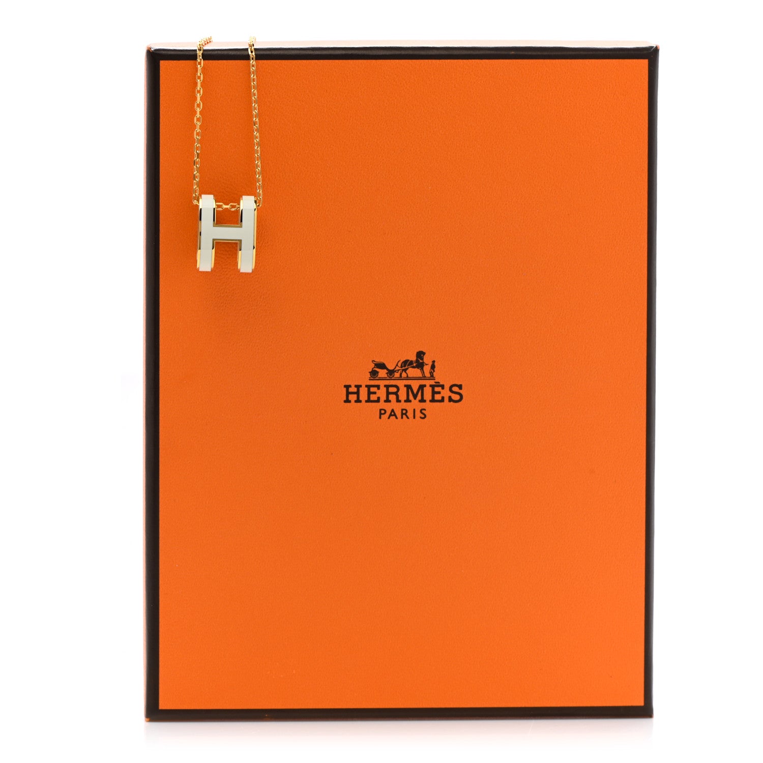 Hermes Lacquered Gold Pop H Pendant Necklace White 7 of 7