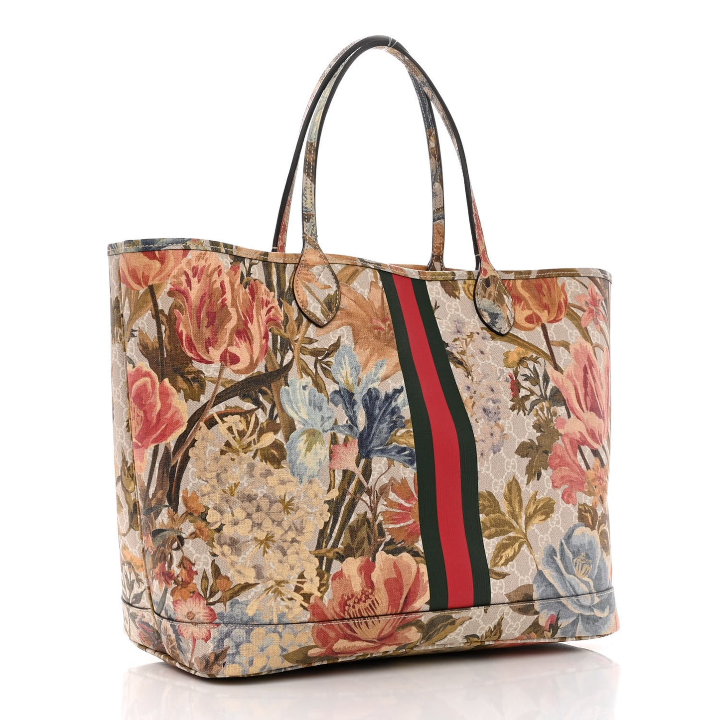 GG Supreme Monogram Water Flora Web Large Ophidia Tote Beige White Multicolor